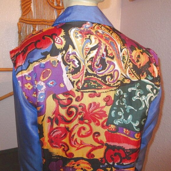Vtg Oleg Cassini Silk Bomber Jacket Size S Psychedelic Disco Art To Wear 80s - Picture 9 of 13